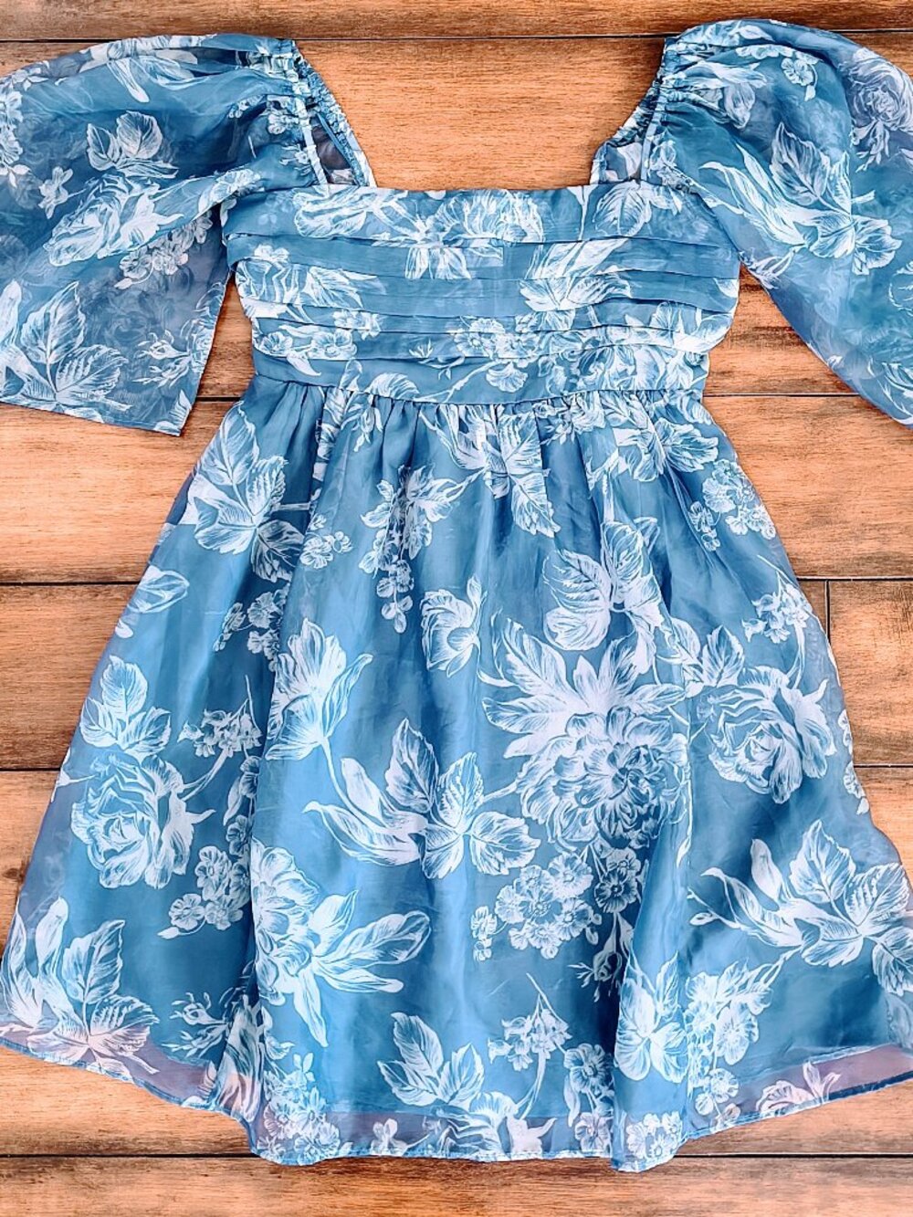 Abercrombie & Fitch Blue Floral Chiffon Ruched Bell Sleeve Mini Dress ST Small T